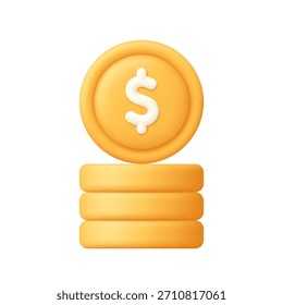 Stapel von Goldmünzen mit Dollarzeichen. Bank-, Finanz-, Spar-, Gewinn- und Investitionskonzept. 3D-Vektorsymbol. Cartoon minimalen Stil.