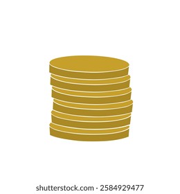 Stack of gold coins. Flat yellow icon. Isolated on white. Economy, finance, money pictogram. Symbol of wealth. Vector illustration.