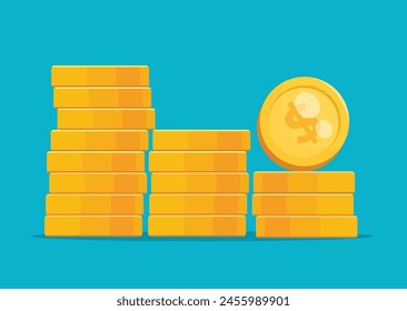 stack of gold coins graph vector illustration