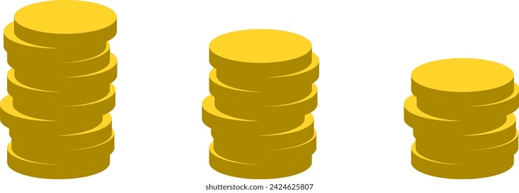 Stack of Gold Coins Icon or Cryptocurrency Token Icon Set. Vector Image.