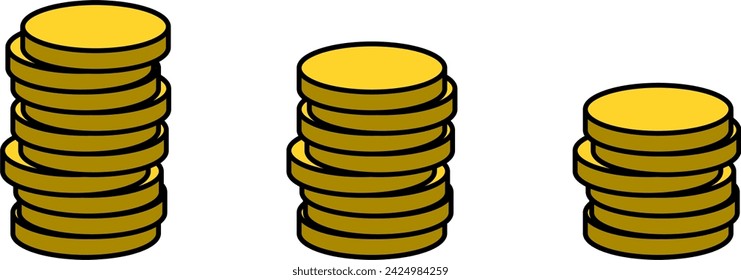 Stack of Gold Coins Icon or Cryptocurrency Token Icon Set. Vector Image.