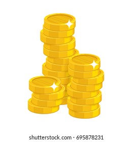 Stack gold coins isolated cartoon. Bunches of gold coins for designers and illustrators. Gold stacks of pieces in the form of a vector illustration