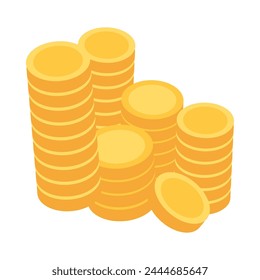 Stack of gold coins, Leprechaun gnome treasure. Search for fairy tale treasure, Happy Patrick party element. Simple cartoon vector isolated on white background