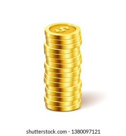 Un montón de monedas de oro. Dinero aislado en un fondo blanco. Ilustración vectorial.