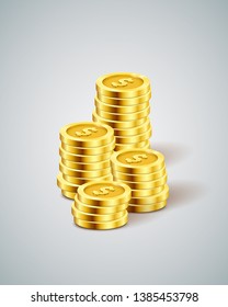 A stack of gold coins. Money isolated on a light background. Vector illustration.