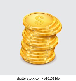 A stack of gold coins. Money isolated on a white background. Vector illustration.