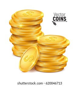 A stack of gold coins. Money isolated on a white background. Vector illustration.