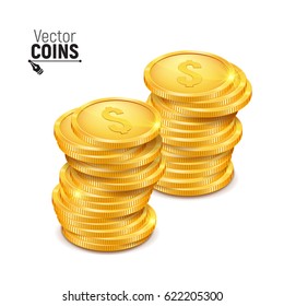 A stack of gold coins. Money isolated on a white background. Vector illustration.