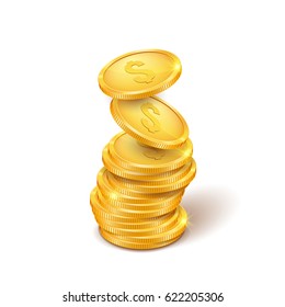 A stack of gold coins. Money isolated on a white background. Vector illustration.