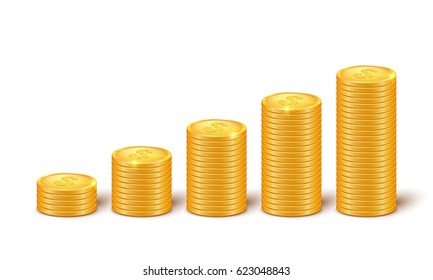 A stack of gold coins. Money isolated on a white background. Vector illustration.