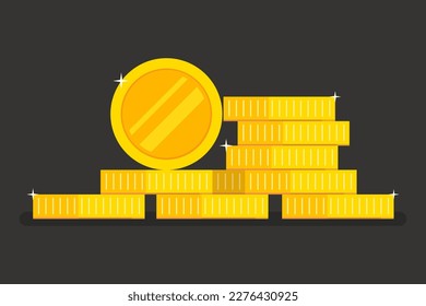 Stack of gold coins on black background. Vector.