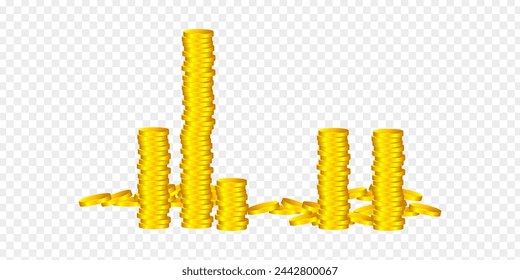 Stack of gold coins on transparent background