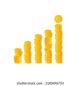 A stack of gold coins on a white background. Vector illustration