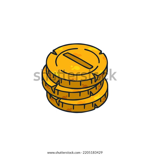 Stack Gold Coins Outline Cartoon Icon Stock Vector (Royalty Free ...