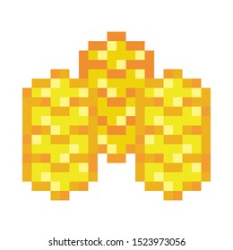 Stack of gold coins. Pixel art. Retro game style. Vector illustration.