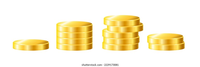 Stack of gold coins. Set of 3d gold coins. Vector clipart isolated on white background.