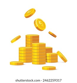 Stack of gold coins with us dollar currency sign vector illustration isolated on white background. Money heap coin pile. Business and finance concept design element.