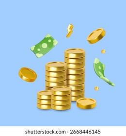 Stapel von Goldmünzen mit US-Dollar-Währungszeichen, Vektorgrafik einzeln. Münzhaufen. Design-Element für Geschäfts- und Finanzkonzepte. 3D-Vektorgrafik
