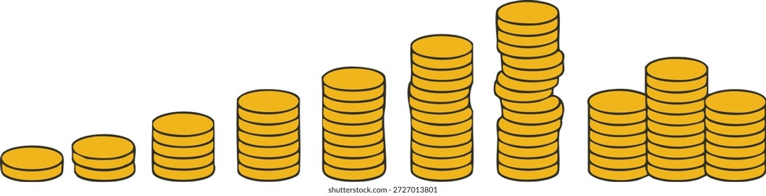 Pila de monedas de oro con Ilustración vectorial de signo de moneda de dólar estadounidense aislada sobre fondo blanco. Pila de monedas de montón de dinero. Concepto de negocio y finanzas elemento de diseño.