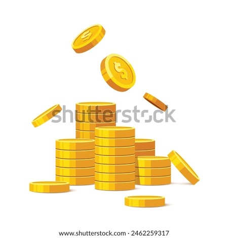 Stack of gold coins with us dollar currency sign vector illustration isolated on white background. Money heap coin pile. Business and finance concept design element.