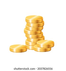 Stack of gold coins. Vector 3d gold coins. Three-dimensional money isolated on white background.