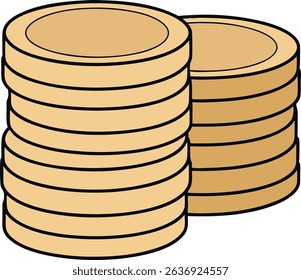 Stack of gold coins vector illustration in flat cartoon style. Simple money icon representing wealth, savings, currency, or banking. Isolated on white for finance and economic themes.