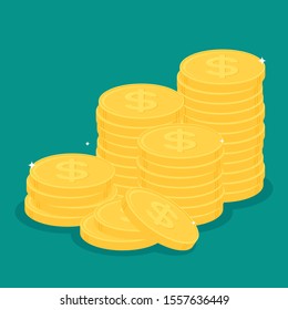 Stack of gold dollar coins. Business and finance concept. Flat design vector illustration.