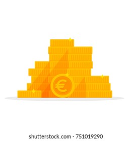 Stack gold euro coins isolated cartoon. Money Vector illustration.