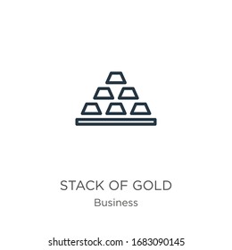 Stack of gold icon. Thin linear stack of gold outline icon isolated on white background from business collection. Line vector sign, symbol for web and mobile