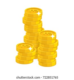 Stack gold pounds isolated cartoon. Bunches of gold pounds and pound signs for designers and illustrators. Gold stacks of pieces in the form of a vector illustration