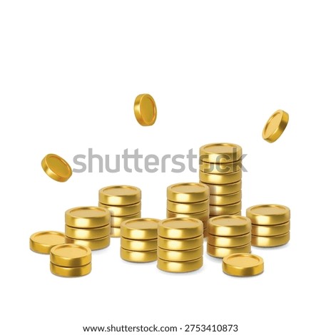 Stack of golden 3d coins. Realistic gold Money coin stack pile. Business and finance concept design element. Cartoon currency cash Isolated vector 3d illustration