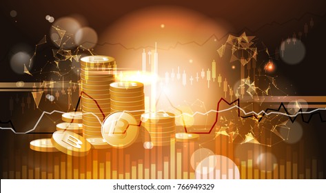 Stack Of Golden Bitcoins Crypto Currency Web Money Concept Vector Illustration