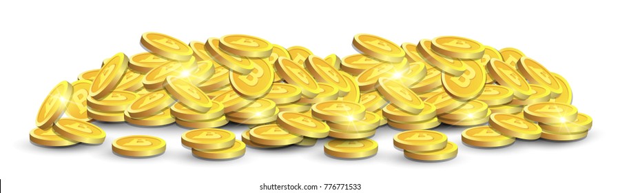 Stack Of Golden Bitcoins Isolated On White Background Realistic 3d Coins Cryptocurrency Concept Horizontal Banner Vector Illustration