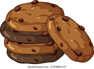 Una pila de galletas de chocolate marrón dorado en un estilo de dibujos animados de Vector limpio