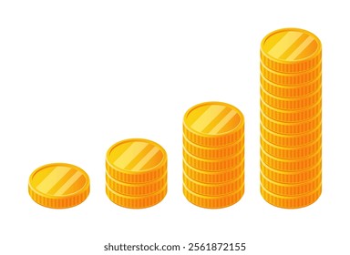 Stack of golden cartoon coins. Isometric vector illustration.