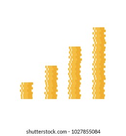 Stack of golden coin like income graph growth concept. Income increase, financial strategy, Coins icon. Vector illustration