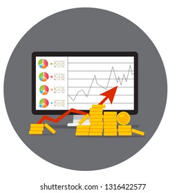 stack of golden coin like income graph. cartoon flat style trend modern simple logo graphic design isolated on white. concept of monetary collection or strategy of profit or benefit making in business