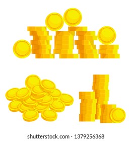 Stack of golden coin like income graph. Flat graphic design isolated on white. Concept of monetary collection or strategy of profit or benefit making in business. Vector