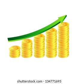 Stack of golden coins with arrow. EPS10 vector