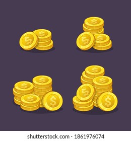 Stack of golden coins cash money. icon coins for game assets vector illustration