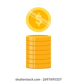 Pila de monedas de oro con diseño de ilustración de símbolo de signo de dólar