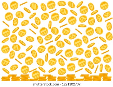 Stack of golden coins. Falling coins. Gold money icon. Growth, income, investment. Flat vector illustration isolated on white background.