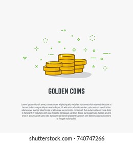 Stack of golden coins. Finance and business investment banner. Currency and banking. Flat style line modern vector illustration with gold colors.
