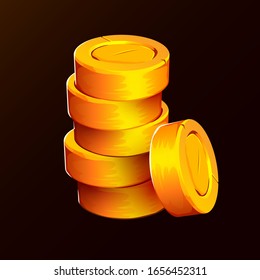 Pila de monedas de oro aisladas en fondo negro. Ilustración del vector