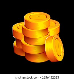 Stack of golden coins isolated on black background. Vector illustration