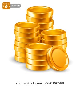 Stack of golden coins. Isolated on white background. Vector 3d realistic illustration