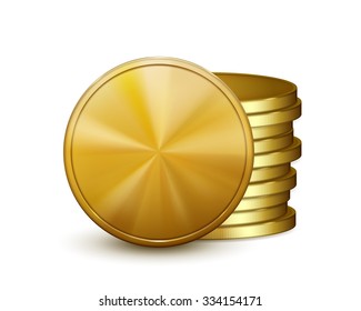 Stack of golden coins, isolated on white background