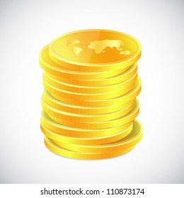 Stack of golden coins with map