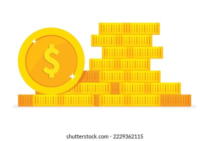 Stack of golden coins on white background. Vector.