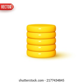 Pila de monedas de oro. Moneda de un montón de dinero amarillo. Elemento de diseño 3d realista Al estilo de las caricaturas plásticas. Icono aislado en fondo blanco. Ilustración del vector